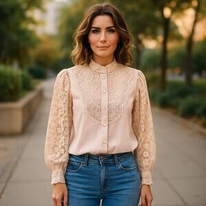 Regency Bridgerton Feminine Lace Blouse Pastel Pink Kyuri LG